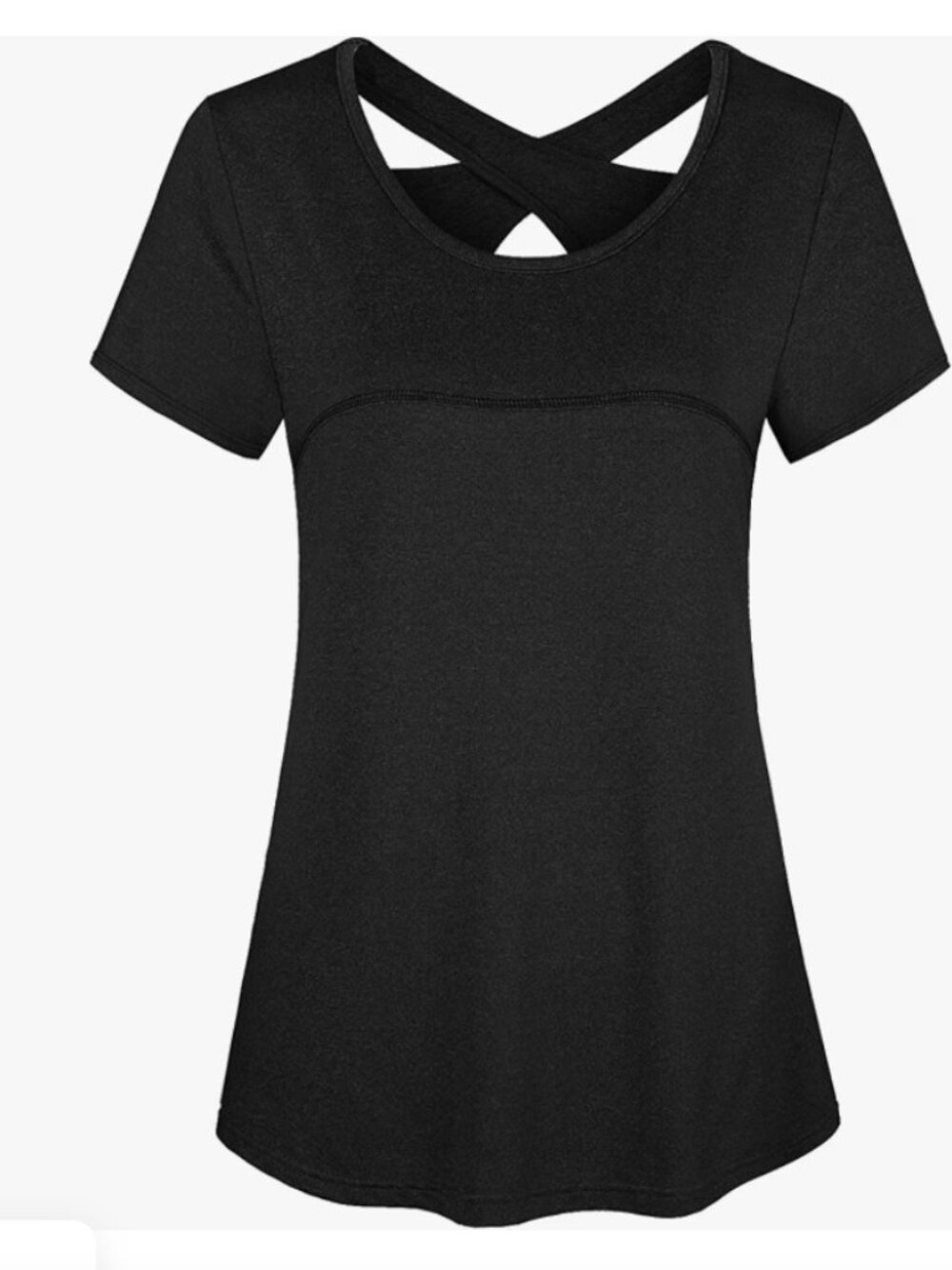 Woman Short Sleeve Round Neck Criss Cross Back Yoga Shirt SIZE M